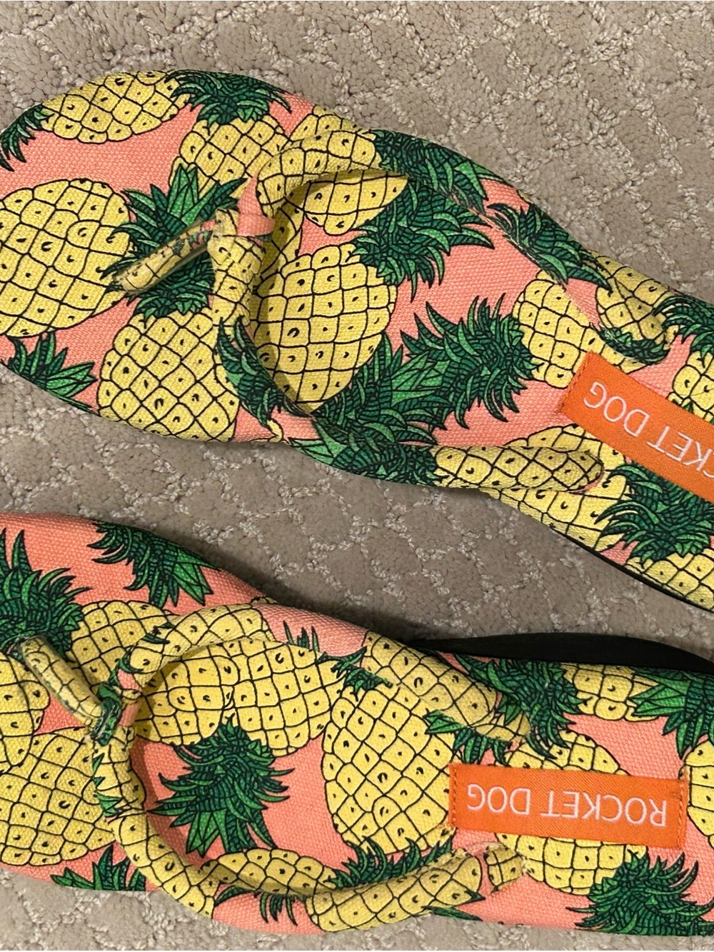 Rocket Dog Tropical Pineapple Flip Flops - Coral, Yellow & Green